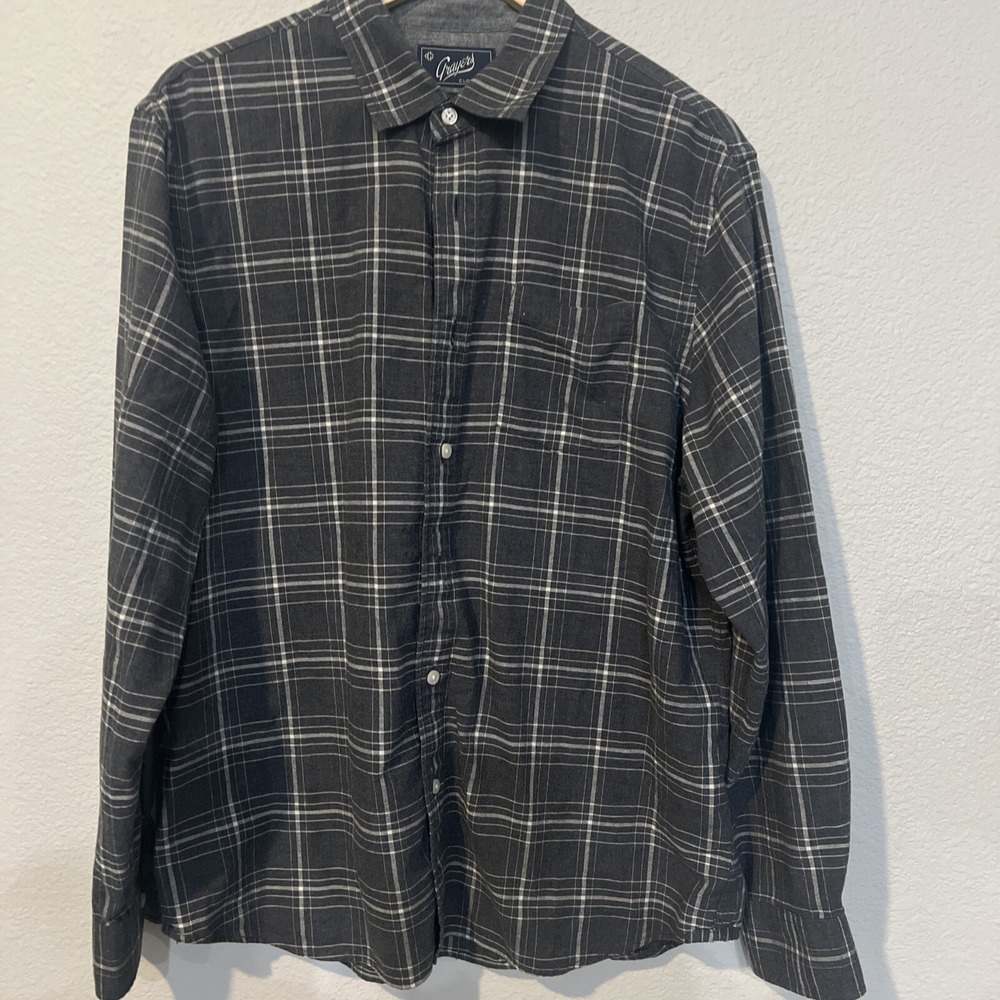 Grayers Men's Heritage Flannels Long Sleeve Cotton Plaid GRAY Shirt MEDIUM Camp